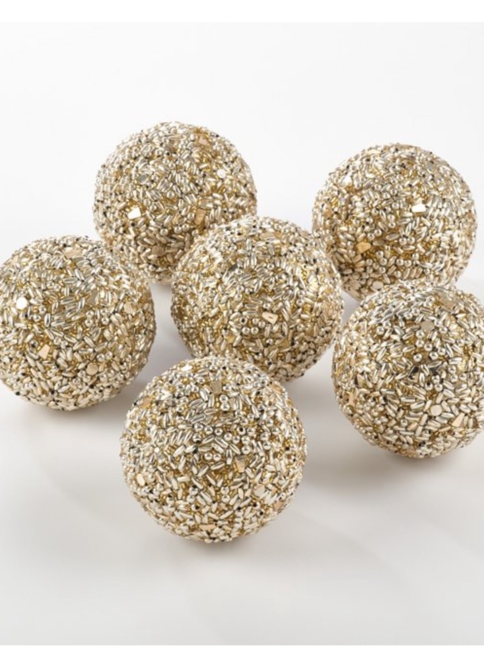 SARO LIFESTYLE NWT 6pc Beaded Decorative Spheres -gold -4”